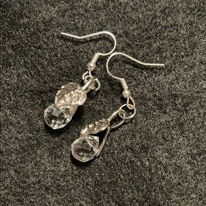 Silver and White Teardrop Earrings with Intricate Design
